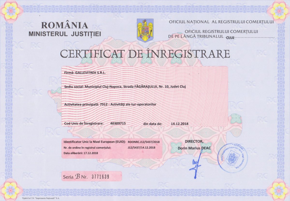 Certificat de inregistrare